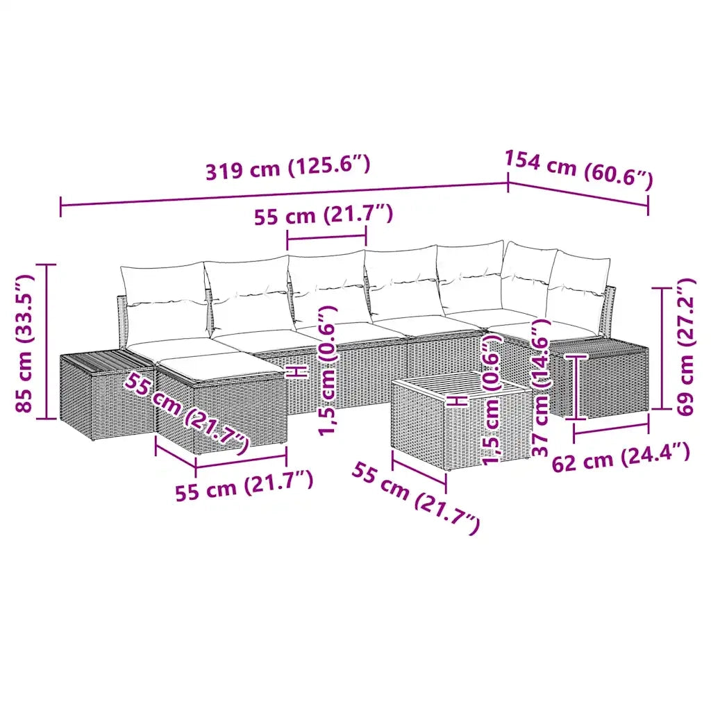 Set Divano da Giardino con cuscino 8 pcs Beige polyrattan 3347987