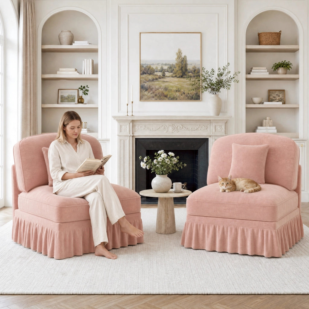 Divano cloud senza braccioli con rivestimento con balza rimovibile cuscino mobile in ciniglia rosa 79 × 75 × 23 cm