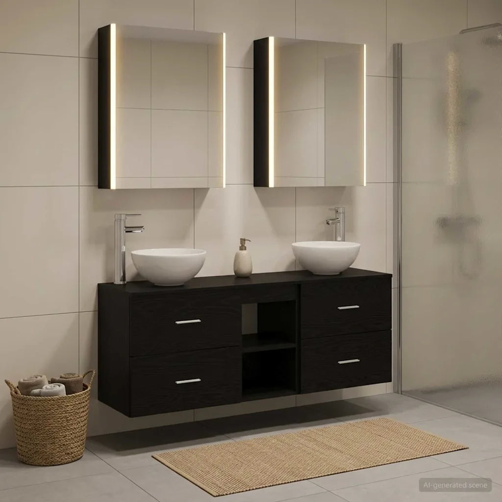 Set di Armadi da Bagno 5 pcs Rovere Nero 53 x 15,5 x 70 cm 3406688