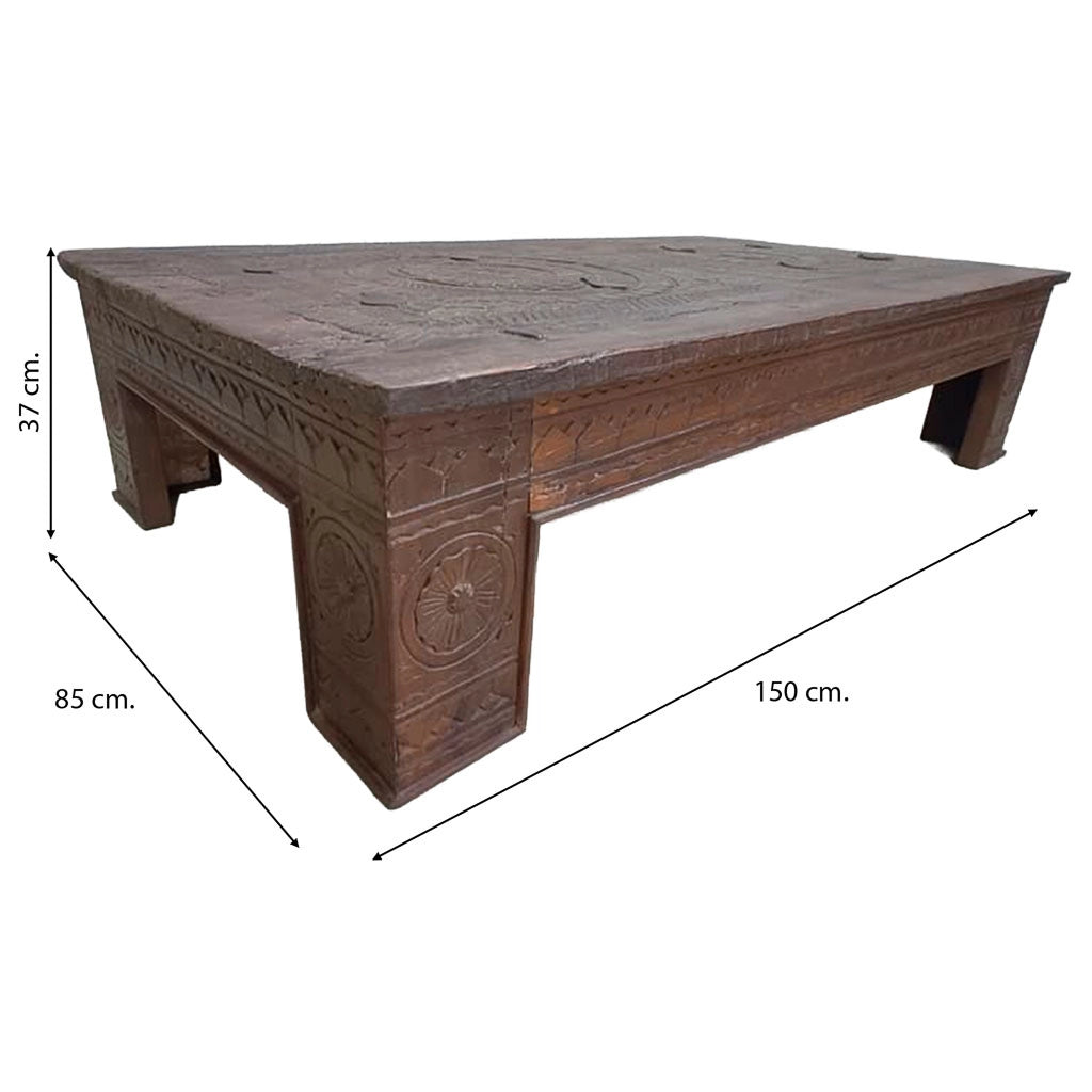 Tavolino in legno artigianale marrone 150x85x37h cm