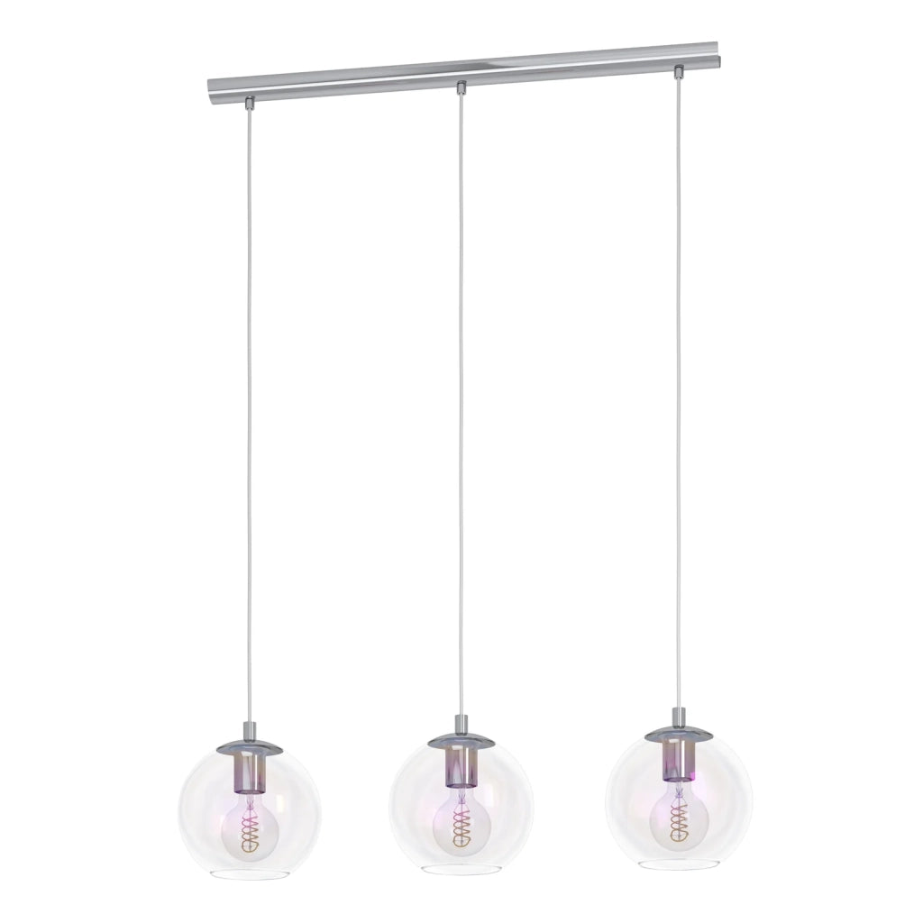 Lampadario Contemporaneo Ariscani 2 Acciaio Cromo Trasparente 3 Luci E27 Ip20
