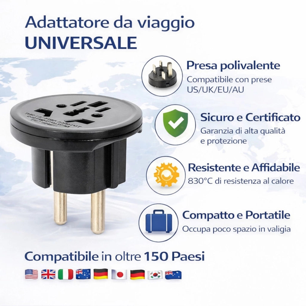 Adattatore Da Viaggio Universale  Spina Schuko 16A a UK USA AUS CN 2300W 603195N