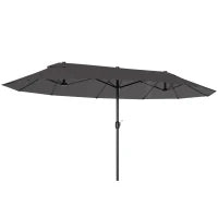 Ombrellone Doppio da Giardino 4.6x2.7 m a 12 Stecche con Prese d'Aria e Manovella, Ombrellone per Esterni in Acciaio e Poliestere, Anti UV, Grigio