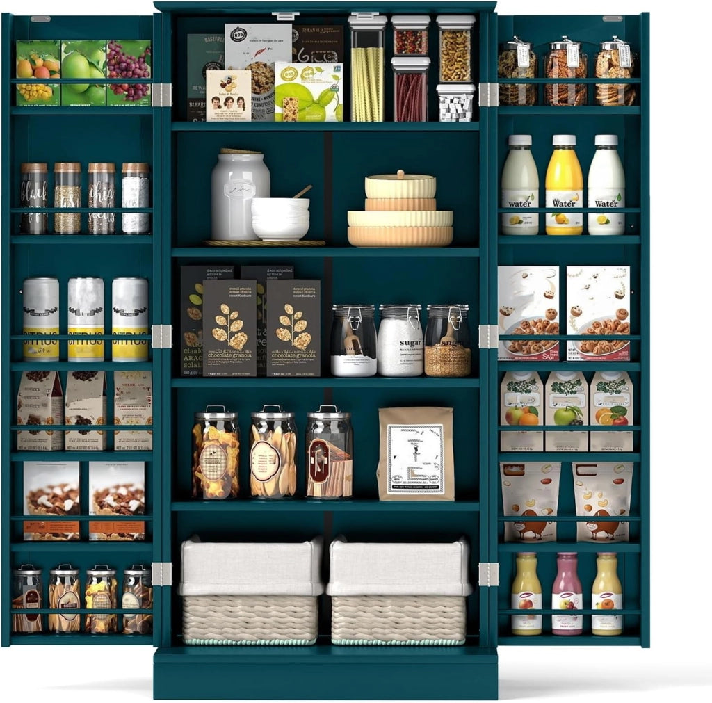 Mobile Cucina Dispensa con 2 Ante, Armadio Cucina Dispensa con 16 Ripiani Regolabili, Dispositivo Antiribaltamento, Mobile Cucina per Sala da Pranzo, Soggiorno, 60 x 40 x 120 cm, 2 Colori