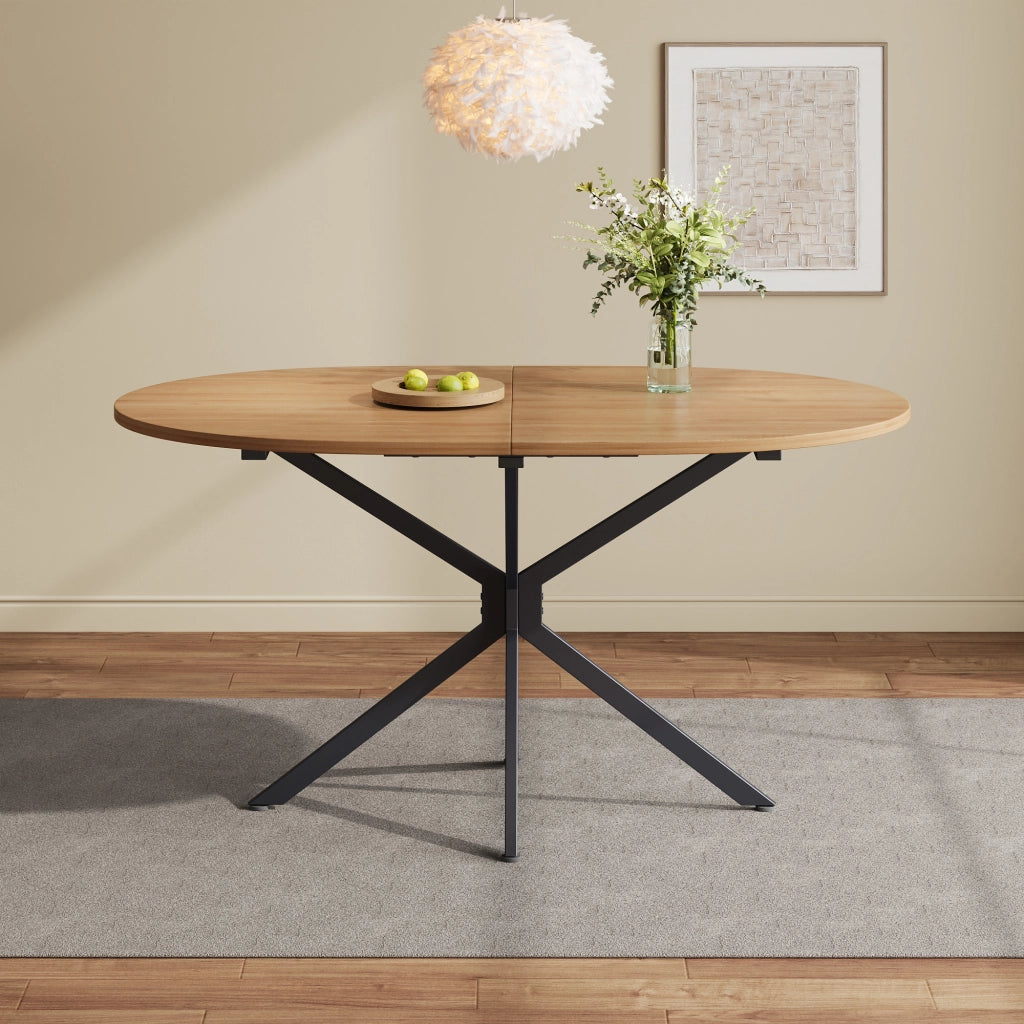 Tavolo da pranzo per 4-6 persone con piano in MDF e gambe incrociate, per cucina e sala da pranzo, naturale 120 × 80 × 75,5 cm
