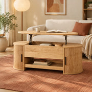 Tavolino elevabile 110x55x55 cm in MDF naturale con contenitore integrato