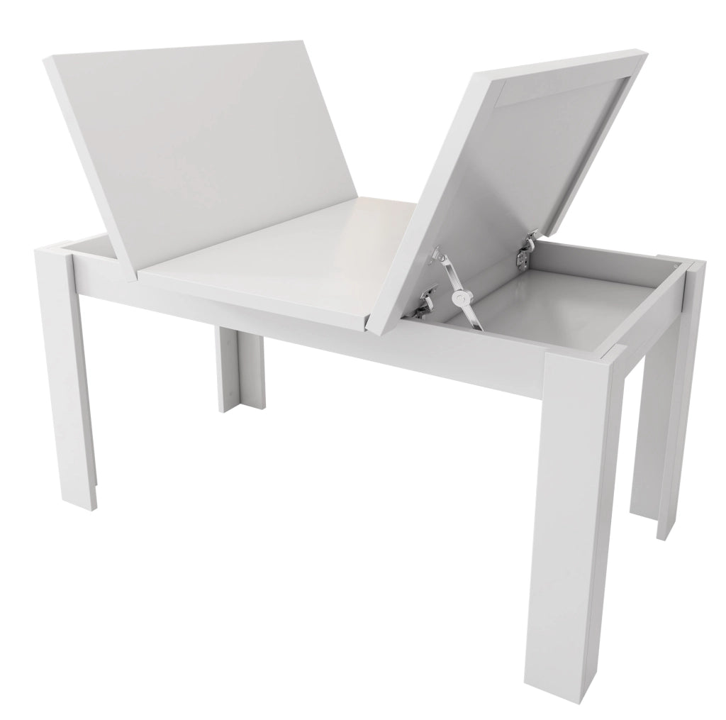 Tavolo da pranzo con contenitore nascosto 120x70 cm in MDF bianco