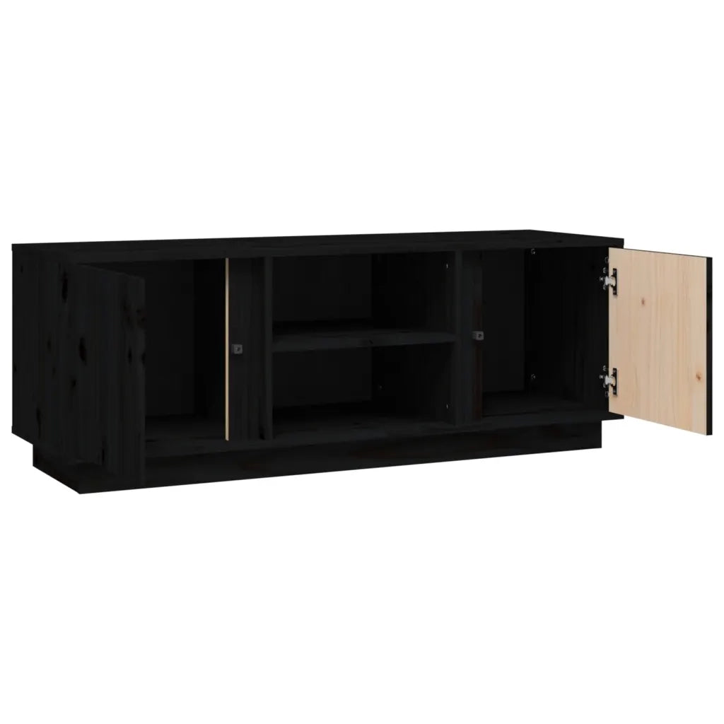 Mobile Porta TV Nera 110x35x40,5 cm in Legno Massello di Pino 814478