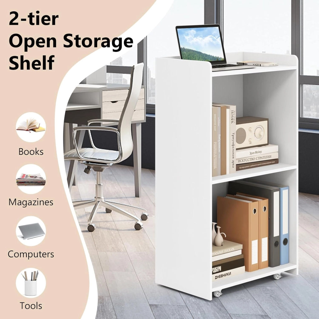 GIANTEX Podio - Leggio mobile con ruote bloccabili, supporto per podio in legno, per sala riunioni, scuola e chiese, 57,5 x 37 x 105 cm (bianco)
