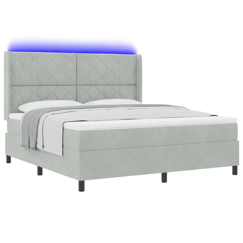 Letto Box Spring con Materasso e Luce LED Grigio Chiaro 180x200 cm Velluto