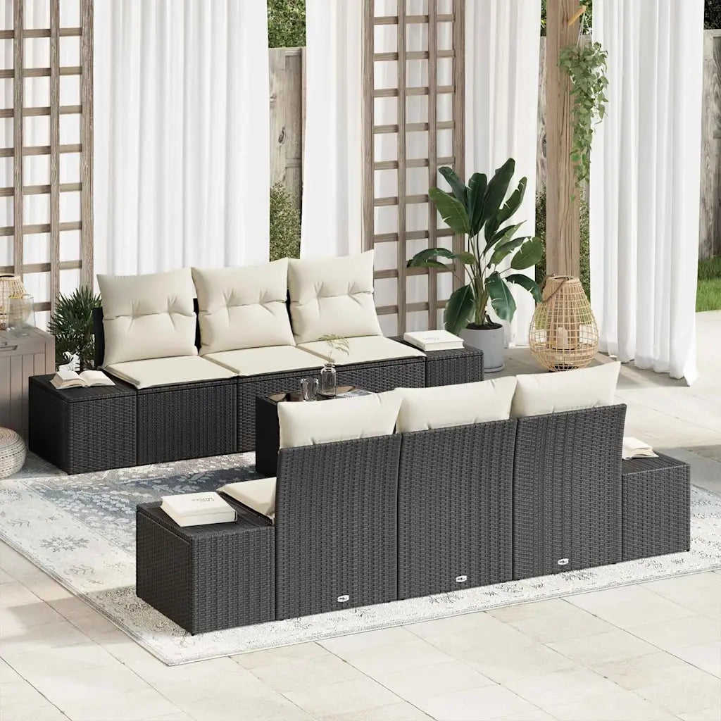 Set Divano da Giardino con cuscino 7 pcs Nero polyrattan