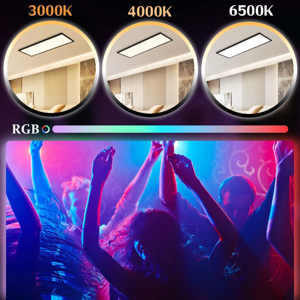 ZMH Plafoniera LED da Soffitto 100x25 cm Dimmabile RGB Cambio Colore Piatto con Telecomando 24W Nero Rettangolare