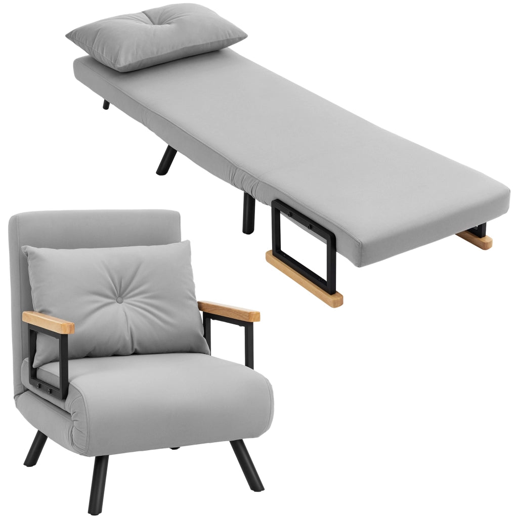 Divano Letto Singolo Pieghevole Convertibile 4 in 1 ¨C zephmum ¨C 63x73x81 cm Grigio
