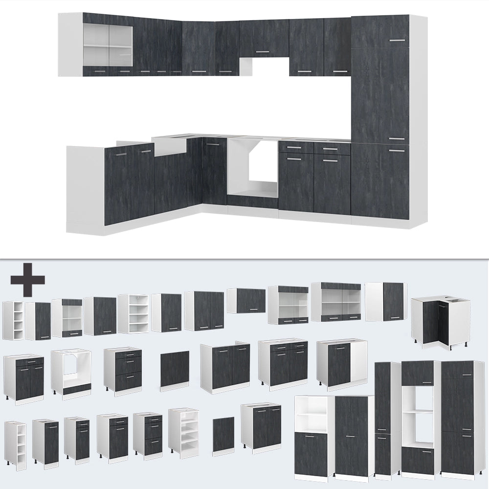 Cucina angolare completa R-Line Calce nera/Bianco 287 x 227 cm PL Rovere Vicco