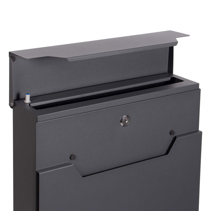 Cassetta postale V61 con portagiornale, antracite e inox, soft-close, 370 x 105 x 370 mm