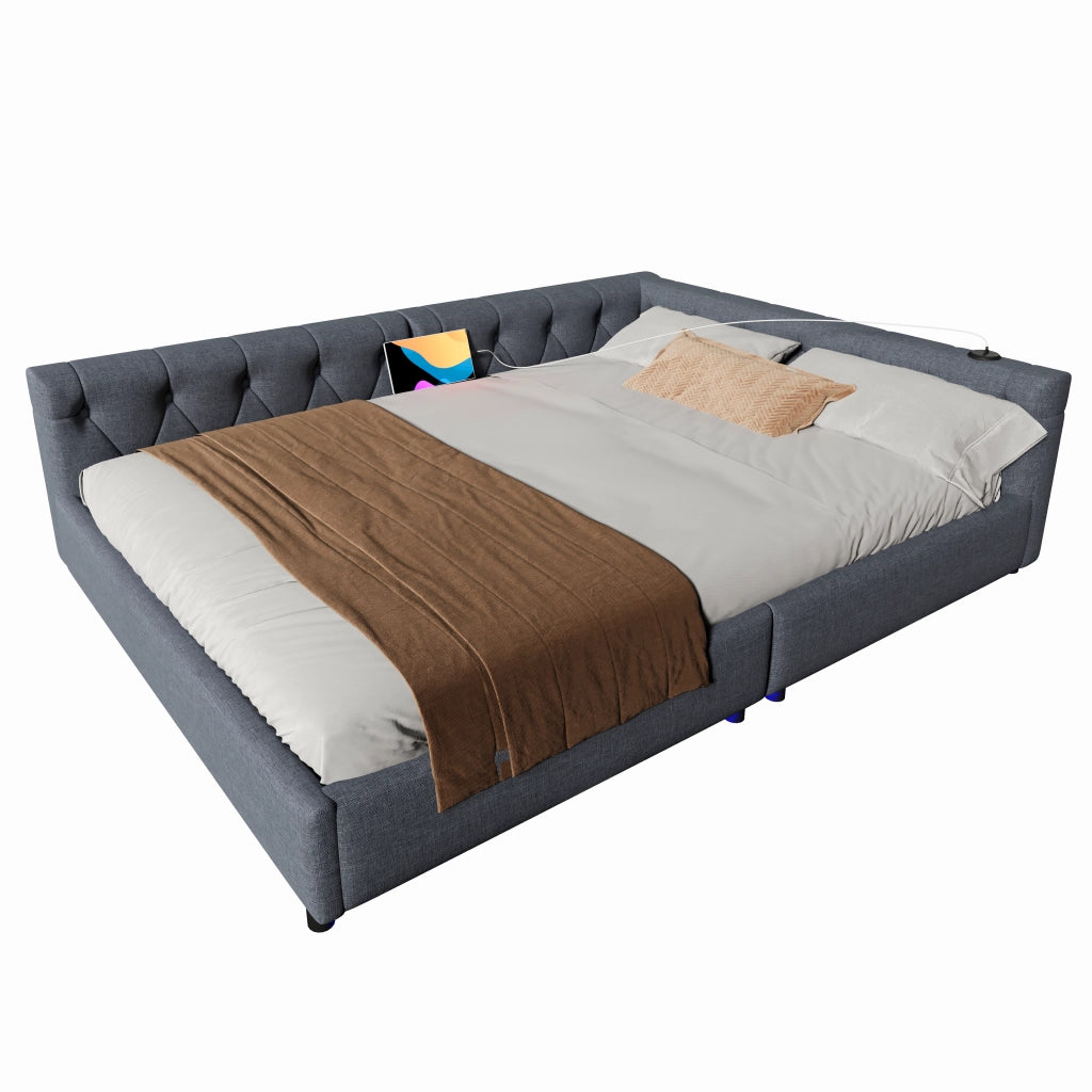 Divano letto con rete a doghe in lino grigio 140x200 cm