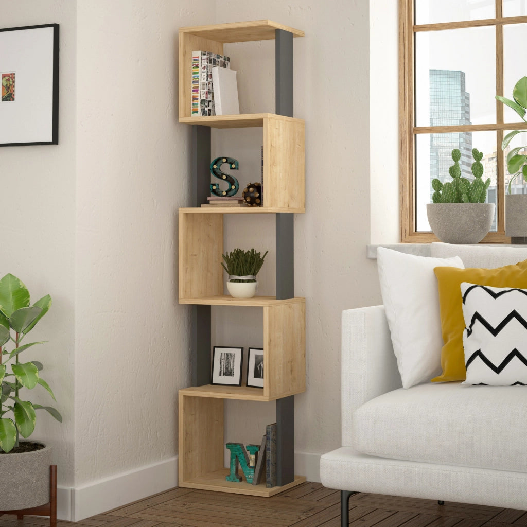 Libreria in legno "Piri" - 35 x 30 x 161 cm - Rovere Sonoma Antracite