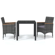 Set da Pranzo per Giardino 3 pz | Set Salotto da Giardino con Cuscini Polyrattan Grigio