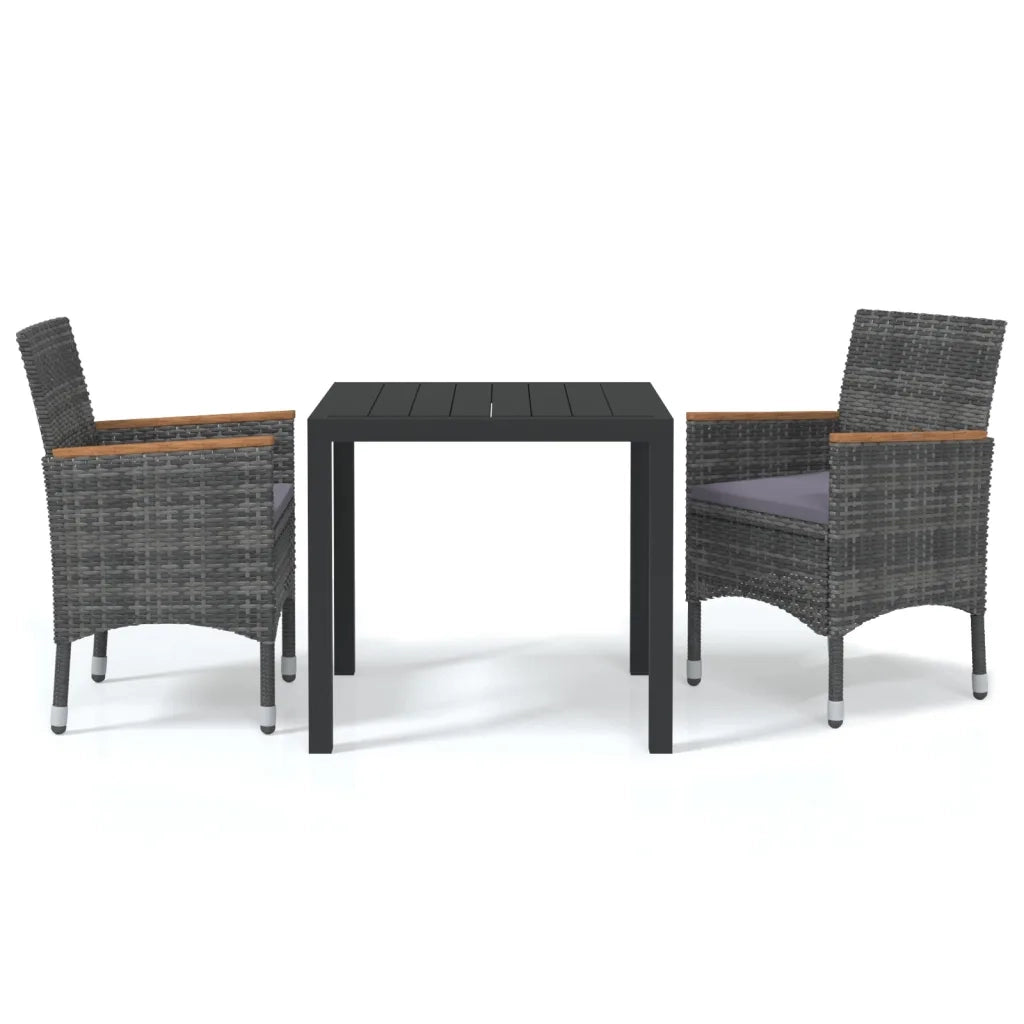 Set da Pranzo per Giardino 3 pz | Set Salotto da Giardino con Cuscini Polyrattan Grigio