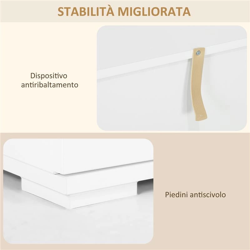 CREDENZA MODERNA CON LED REGOLABILE CON TELECOMANDO 4 CASSETTI E 2 ARMADIETTI 120X34X70 CM BIANCO