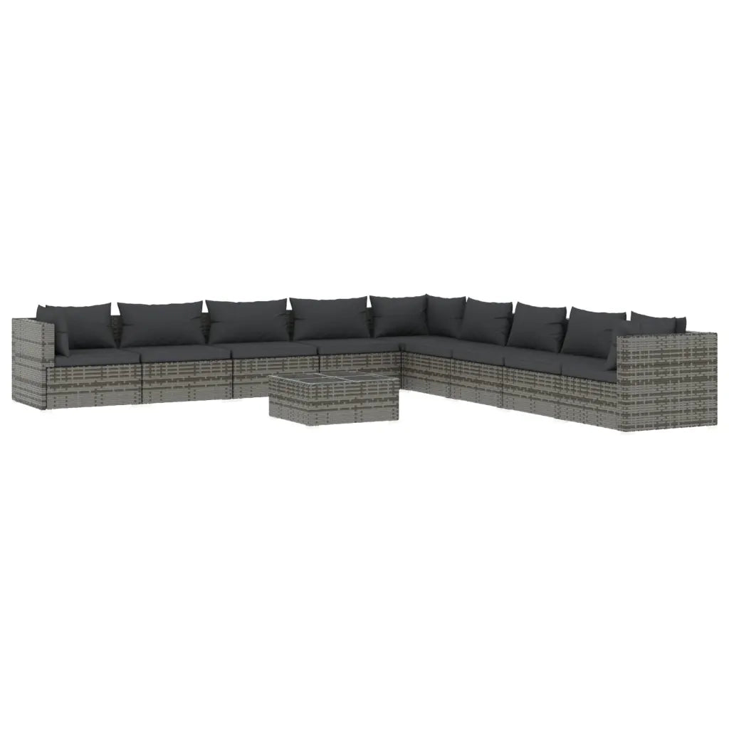 Set Divani da Giardino 10 pz con Cuscini in Polyrattan Grigio 3101797