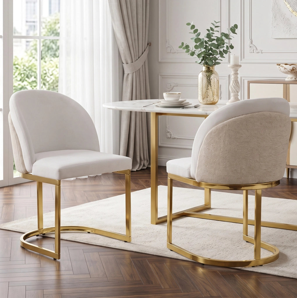 Set di 2 sedie da pranzo in ciniglia beige e oro