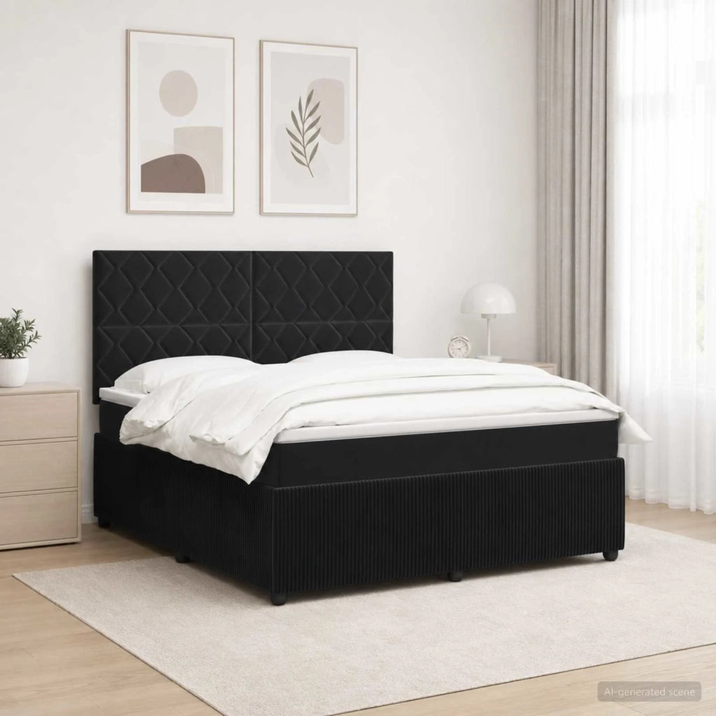 Letto Box Spring LED con Materasso Nero 160 x 200 cm Velluto 3456109