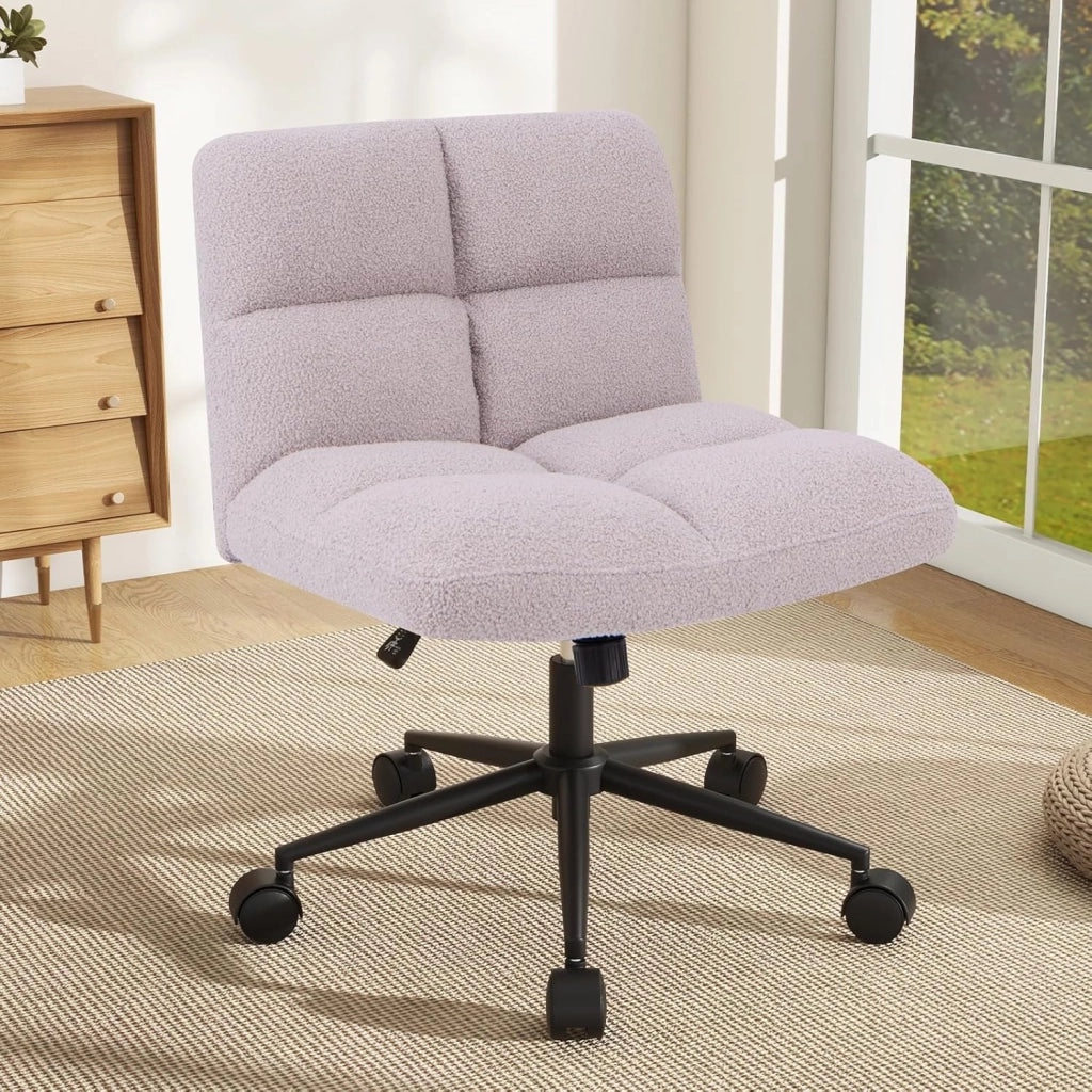 Sedia da ufficio con altezza regolabile, con 5 ruote, 73 x 69 x 79-87 cm, sedia girevole con gambe incrociate e seduta imbottita, sedia senza braccioli, per soggiorno, studio (rosa)