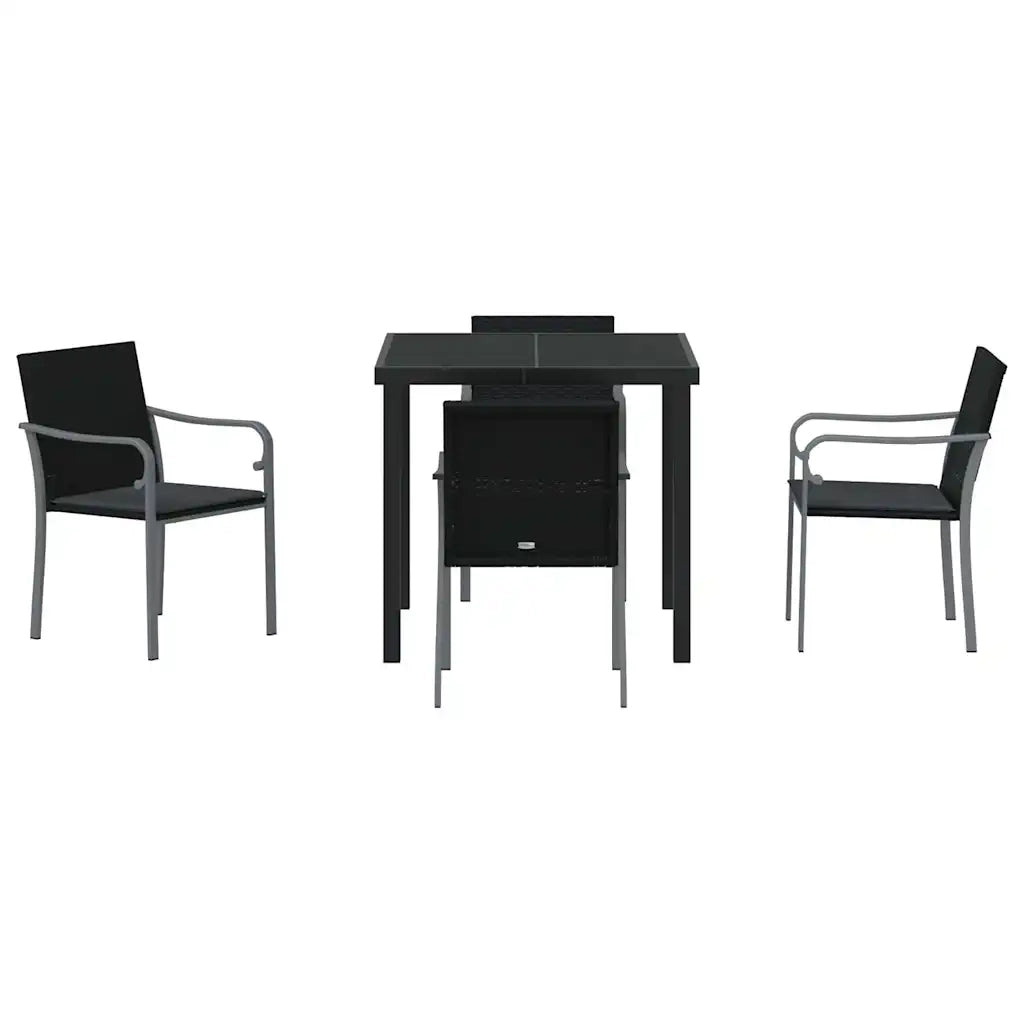 Set da Pranzo per Giardino 5 pcs Nero e Grigio Rattan in PE