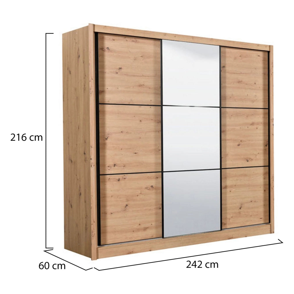 Armadio Camera da Letto Marasino, Guardaroba Grande Appendiabiti, 242x215.5h cm Marrone Rovere Nodi