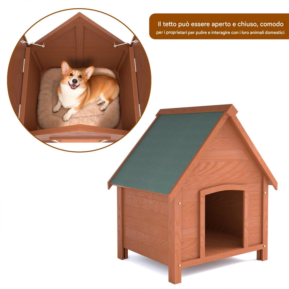 Cuccia per Cani in Legno da Esterno Casa Tetto Apribile per Animali 71x62.5x85cm