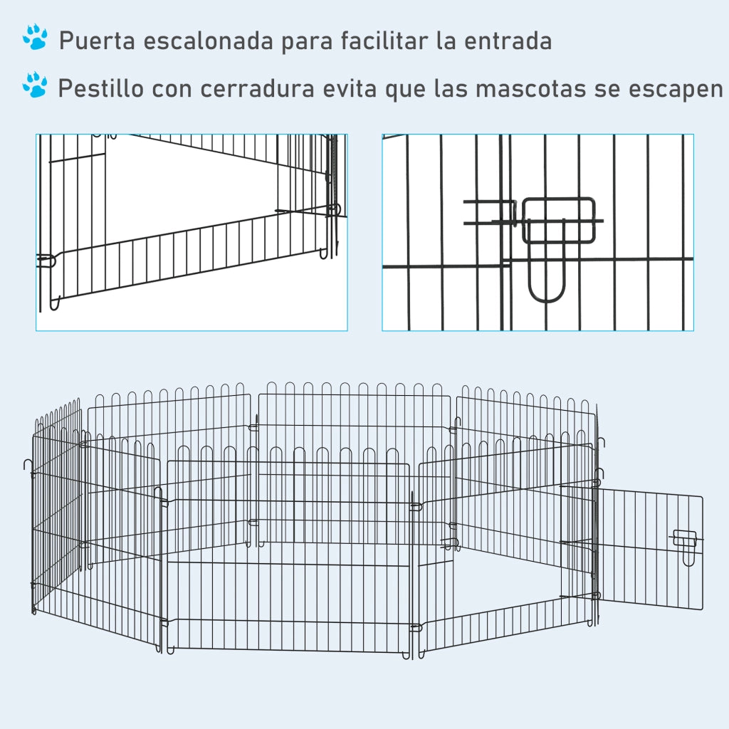 Recinto per Cani con Porta ¨C 8 Pannelli Pieghevoli ¨C Zephmum ¨C Nero 71x61 cm