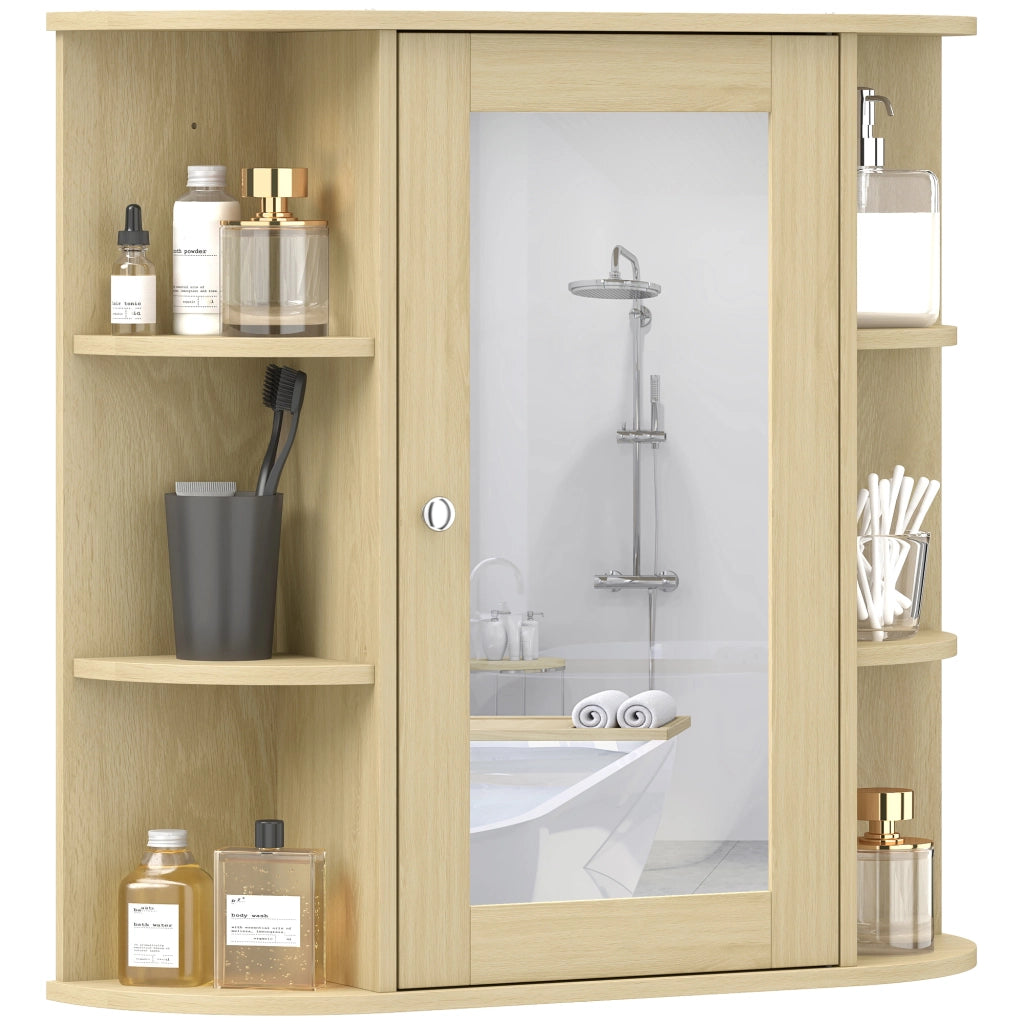 Armadietto da Bagno con Specchio e Ripiani ¨C zephmum ¨C 66x17x63 cm Legno Naturale
