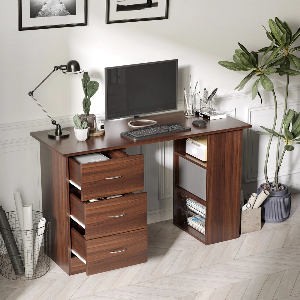 Scrivania con cassetti e ripiani ¨C Minimal ¨C 120x50 cm, noce