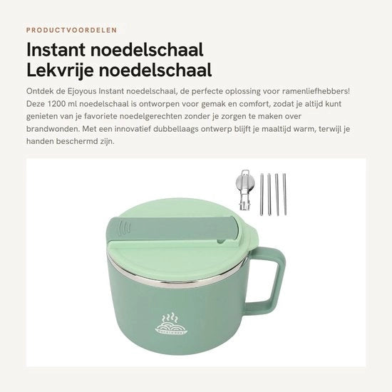 Cucina da Campeggio - Ciotola da Pasta 1200 ml - Ciotola da Pasta Antiscivolo - Doppio Strato Acciaio Inossidabile - Forchette/Sportine - Tasca per Smartphone - Isolante Termico - Ciotola da Ramen