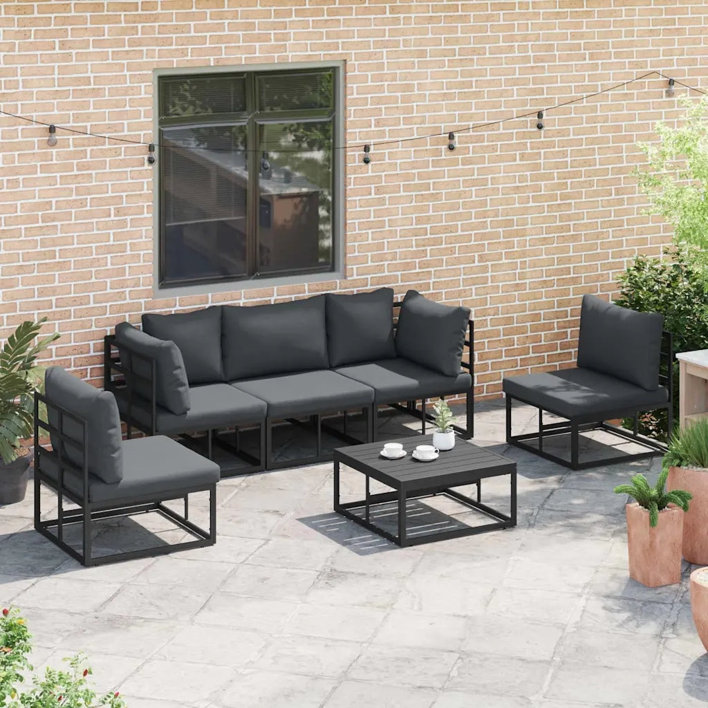 vidaXL Set Divano da Giardino con cuscino 6 pcs Nero Alluminio
