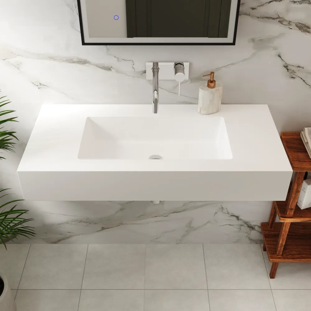 Lavabo sospeso in marmoresina 120cm bianco opaco | Koro