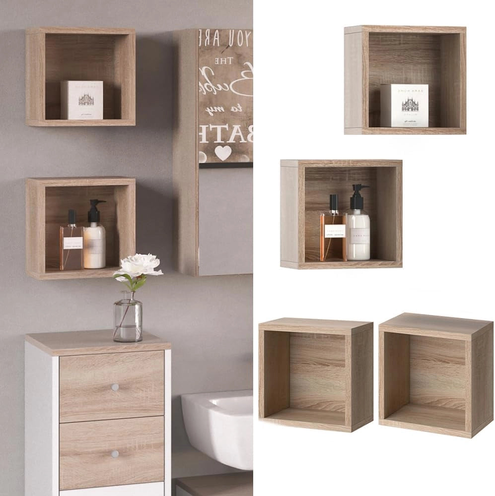 Mobile bagno Senyo, Sonoma, 25 x 25 cm Set di 2, adatto al montaggio a parete e combinabile con mobili Senyo