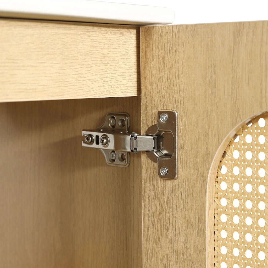 Mobile Sottolavabo 61x47x89 cm Effetto Legno con 2 Ante in Rattan e Ripiani Interni