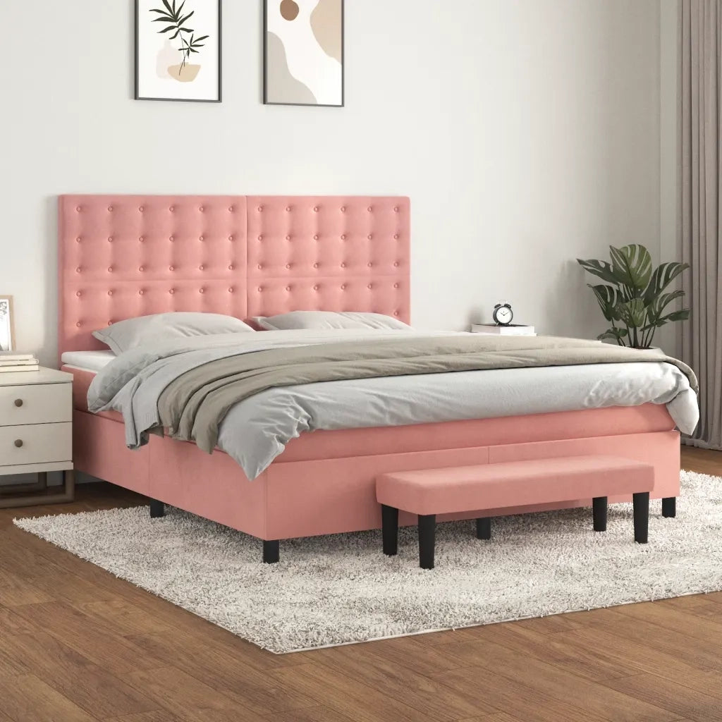 Giroletto a Molle con Materasso Rosa 160x200 cm in Velluto 3138096
