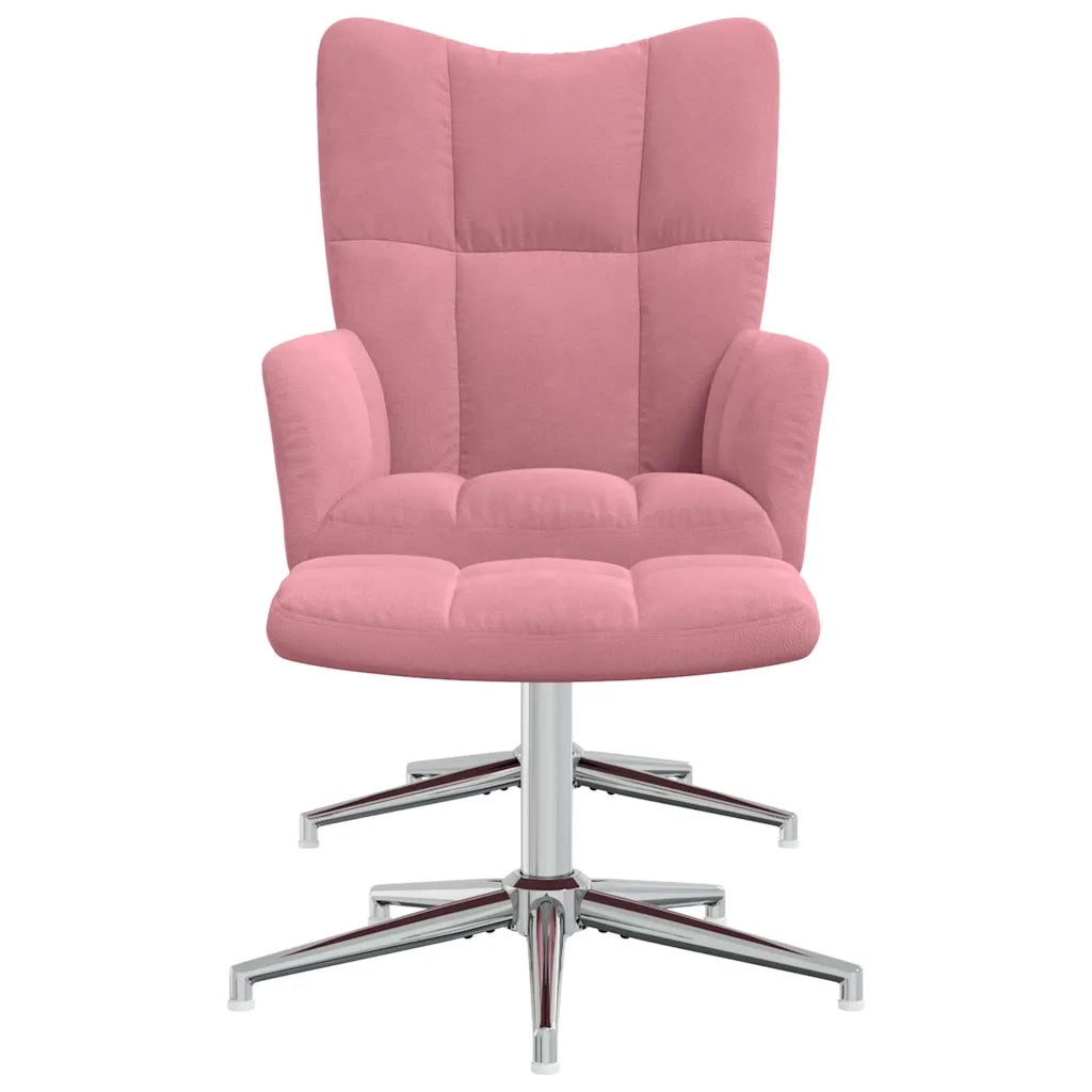Divano Sedia-Poltrona Relax con Poggiapiedi Rosa in Velluto 156373