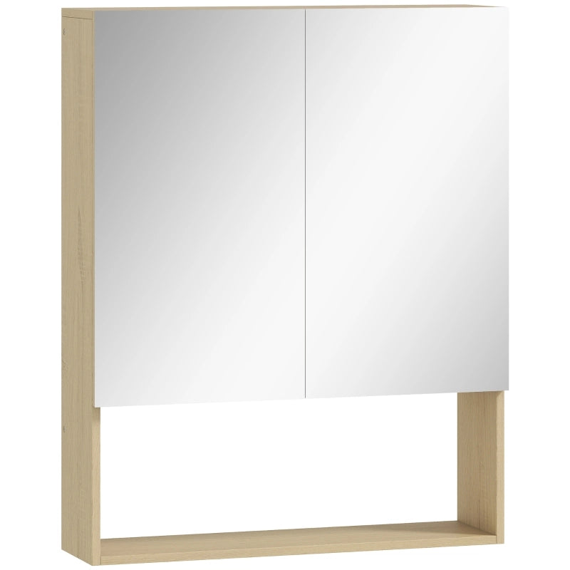 Specchio armadio da bagno a parete con ripiani aperti, finitura effetto rovere, 60 x 16,6 x 75 cm