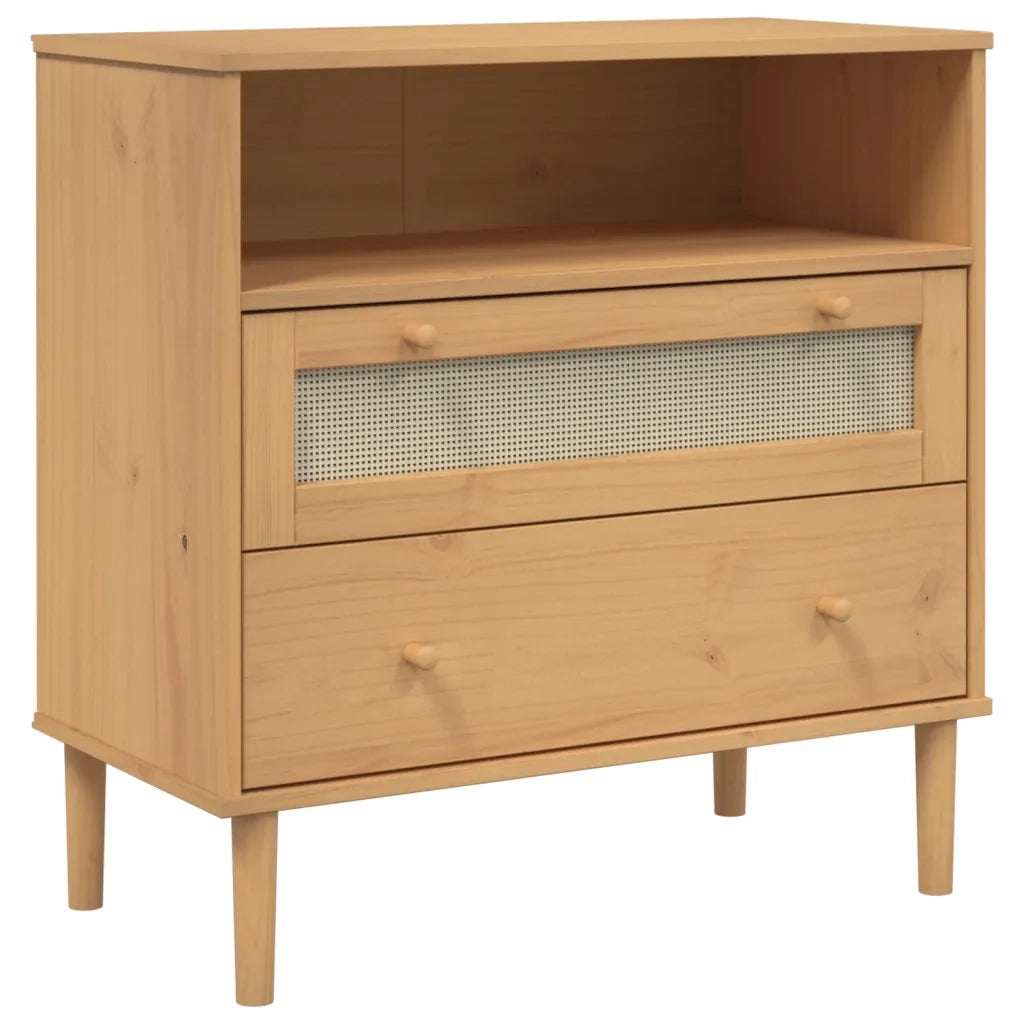 Credenza | Madia | Buffet da pranzo | Armadio da pranzo SENJA Aspetto Rattan Marrone 80x40x80 cm Massello Pino