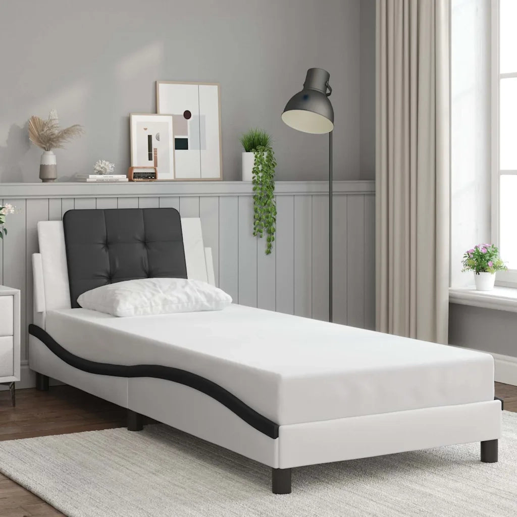 Letto singolo | Letto per adulti | Giroletto senza Materasso Zadar Bianco e Nero 90x200 cm in Similpelle