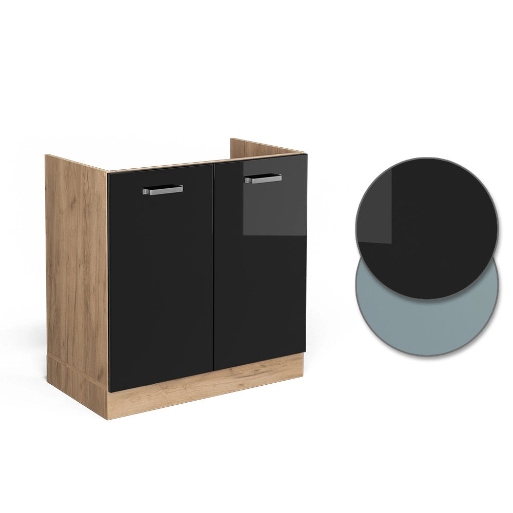 Vicco Mobile lavello cucina Nero lucido 80 cm senza piano di lavoro