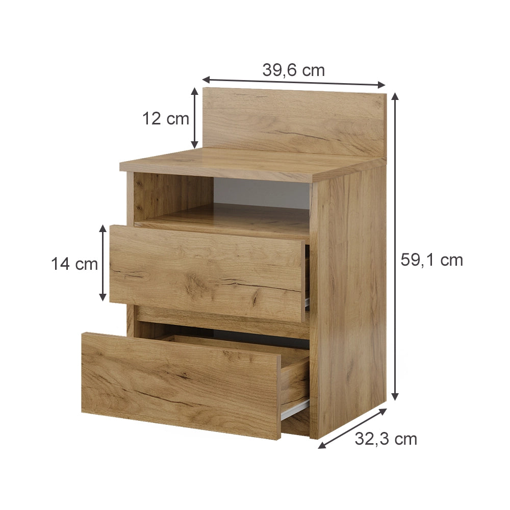 Vicco Comodino camera da letto Quercia dorata 32.3 x 59.1 cm Set di 2