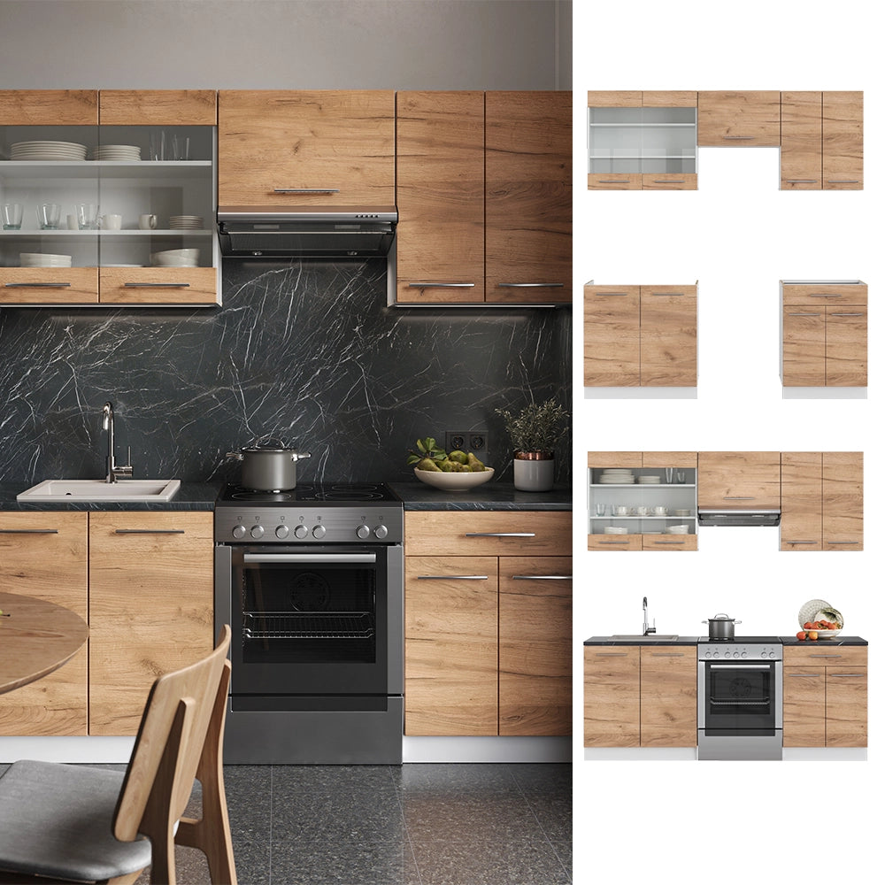 Cucina componibile Fame-Line Rovere dorato/Bianco 200 cm, PL Rovere Vicco