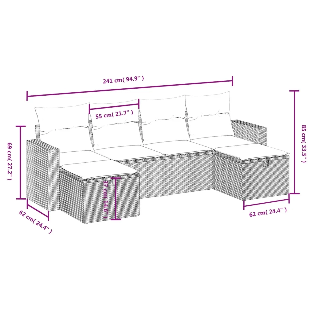 Set Divano da Giardino 6pz con Cuscini Grigio Chiaro Polyrattan 3263548