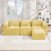 Divano modulare angolare 3 posti con pouf; seduta profonda in poliestere giallo 271x162x67 cm