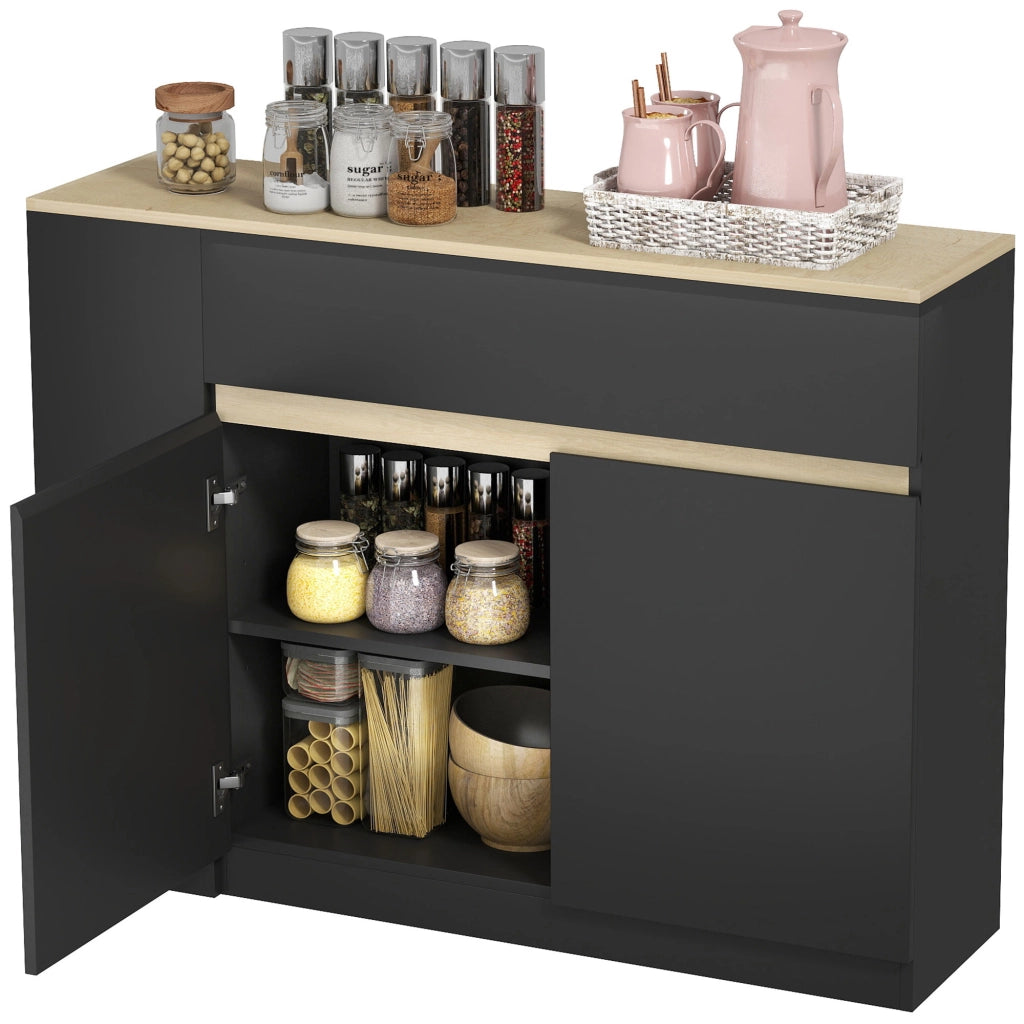 Armadio da Cucina con 2 Cassetti e 3 Ripiani Aperti ¨C Zephmum ¨C Nero 110x29.5x82 cm